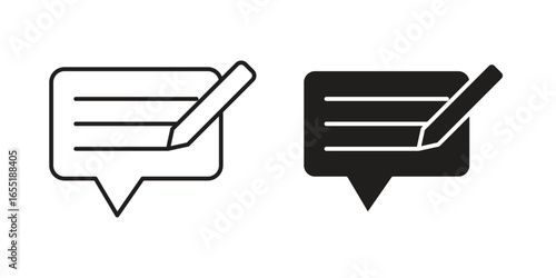 Note Icons in Speech Bubble with Pencil, Isolated on White Background