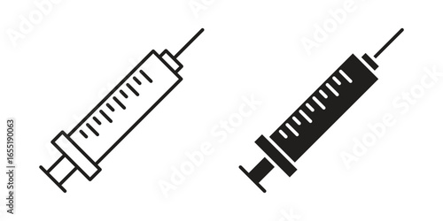 Syringe Icons in Line Art with White Background