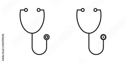 Stethoscope Icons in Line Art Style, Isolated on White Background