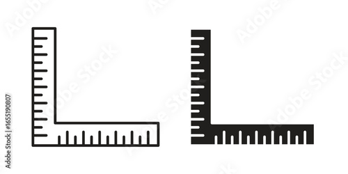 Two Try Squares in Line Art Style, Isolated on White Background