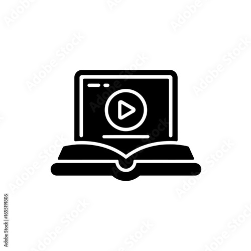 black laptop with video on open book clip art preview