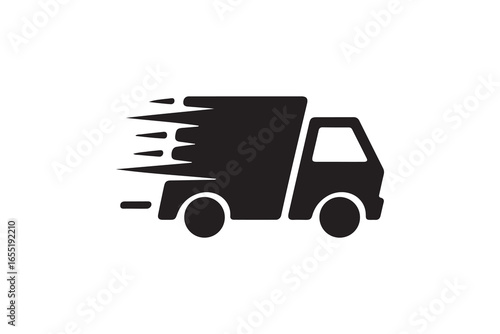 Fast Delivery Truck Icon Silhouette.A simple, black silhouette of a delivery truck with stylized speed lines, conveying a sense of rapid transit.