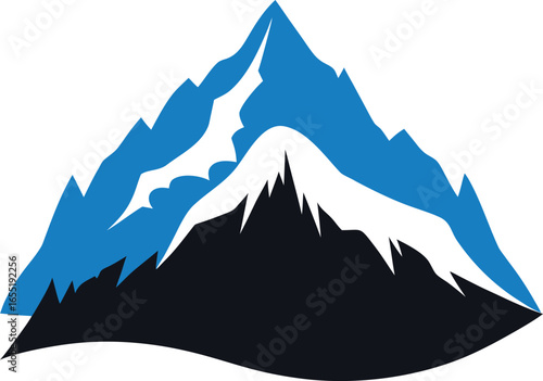 Stylized blue and white snow capped mountain peaks against a white background vector
