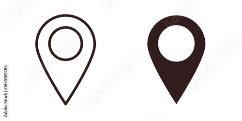 Location Pin Icons in Set with Outline and Filled Styles Isolated on White Background