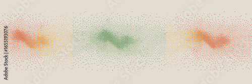 Abstract background featuring three distinct sections with colored dot patterns on a light surface