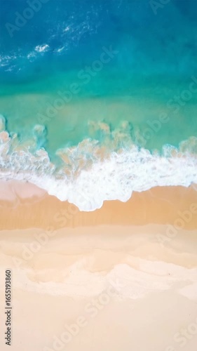 Aerial view of a beach and turquoise ocean
