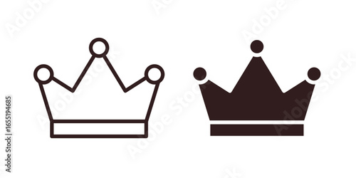 Crown Icons in Line and Solid Styles Isolated on White Background
