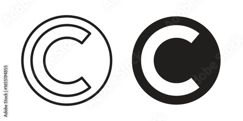 Copyright Symbol Variations in Black and White, Isolated on White Background