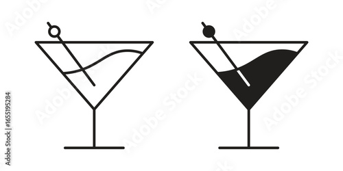 Martini Glass Icons in Line Art with White Background