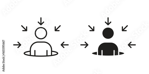 Person Icon with Arrows, Isolated on White Background