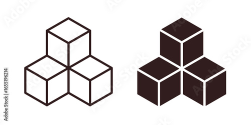 Three Cubes Geometric Design, Isolated on White Background