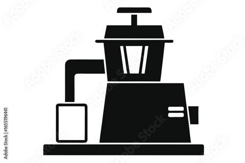 Black and white silhouette illustration of a countertop juicer machine design