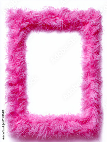 A rectangular pink fur soft plush frame on a white background
