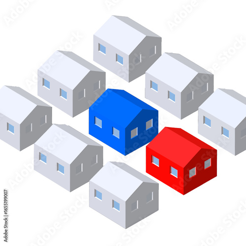 Isometric View of Houses in a Neighborhood