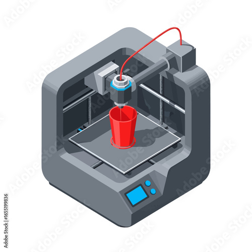 3D Printer in Action Creating a Red Cup