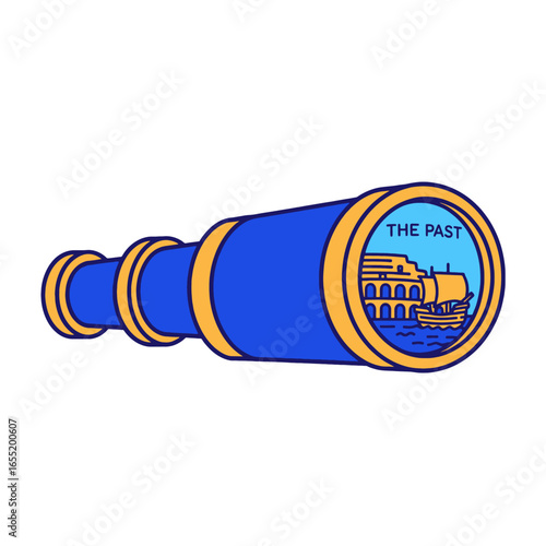 Vintage Telescope Showing Ancient Rome and Ship