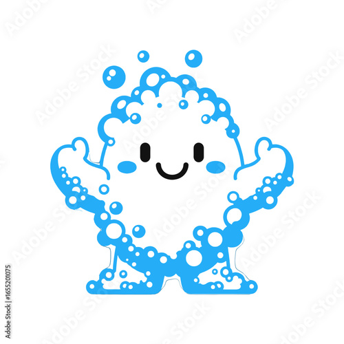 Cute Cartoon Character Covered in Bubbles