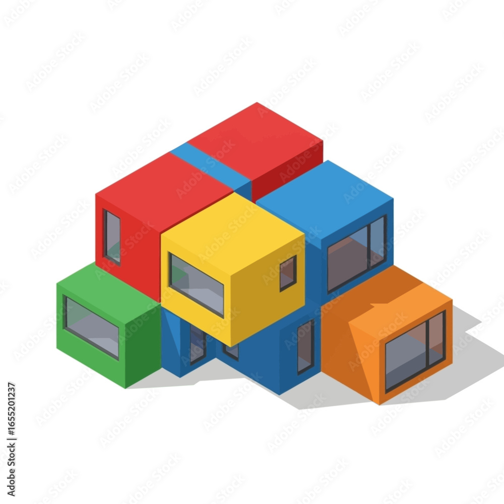 Fototapeta premium Colorful Modular Housing Design in Isometric View