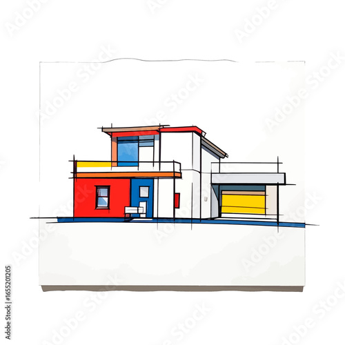 Colorful Sketch of a Modern House Design