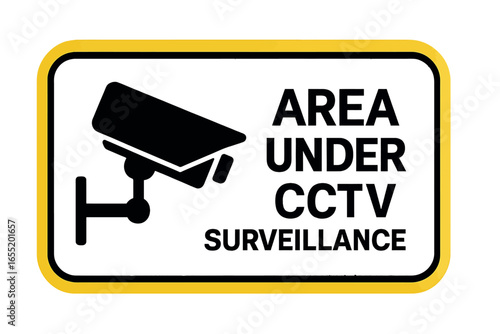 CCTV surveillance sign indicating area under watch and security. Modern flat vector sticker label with icon and badge style, transparent background