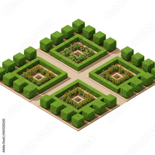 Ornamental Garden Design with Boxwood and Flowers