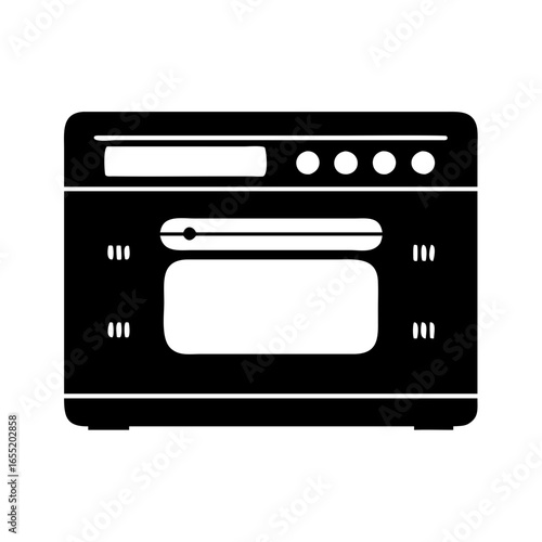 Vector art of black silhouette icon of an oven, representing a kitchen appliance for cooking and baking icon