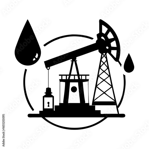 Vector art of oil pump jack rig for petroleum extraction industry icon