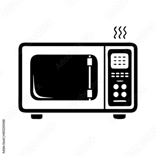 Vector art of black and white icon of a microwave oven with steam coming out icon