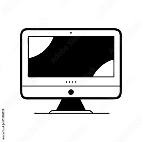 Vector art of computer monitor displaying abstract shapes on screen, representing digital interface or data visualization  icon