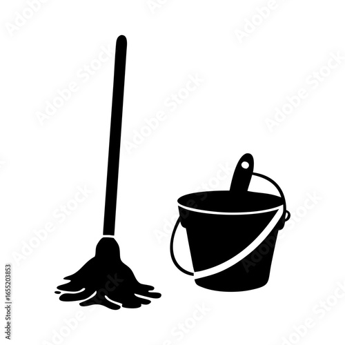 Vector art of mop and bucket  icon