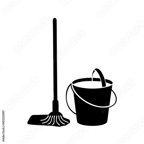 Vector art of mop and bucket icon