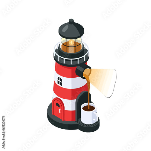 Lighthouse-Shaped Coffee Maker Pouring Coffee
