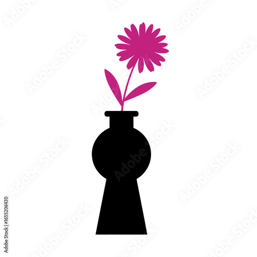 Silhouette of a flower in a keyhole-shaped vase