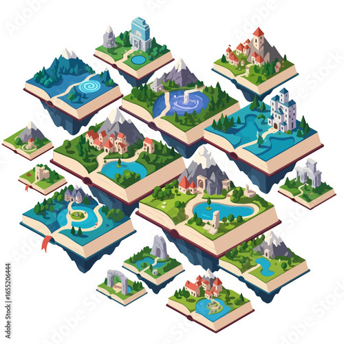 Open Book with Floating Fantasy Landscapes
