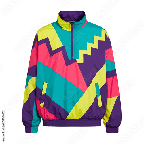 Vibrant 80s Style Jacket with Geometric Pattern