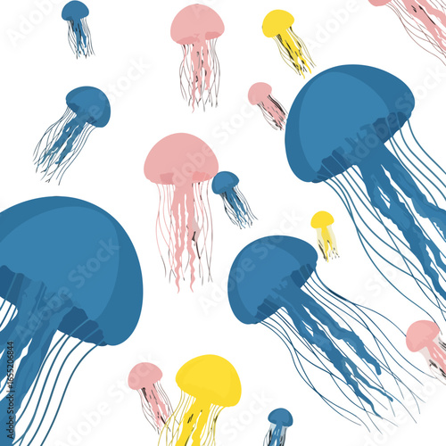 Colorful Jellyfish Pattern on White Background