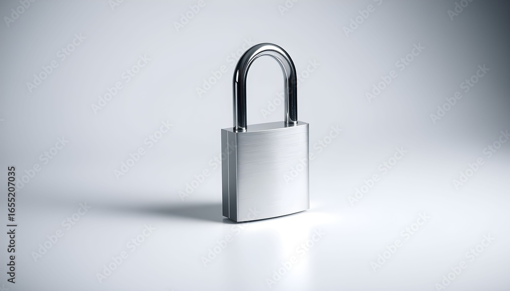 Fototapeta premium Silver Padlock on White Background Security Privacy Concept