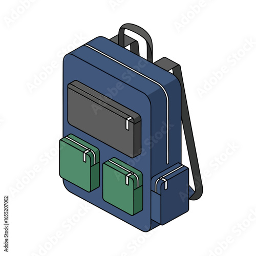 Colorful Isometric Backpack with Multiple Compartments