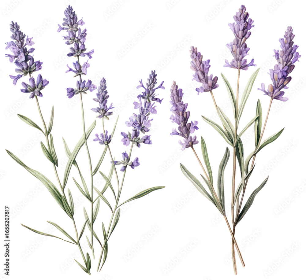Naklejka premium PNG Elegant lavender botanical illustration, element set on transparent background