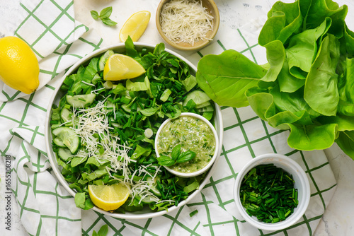 Fresh Green Goddess Salad with Cheese Lemon  Dressing