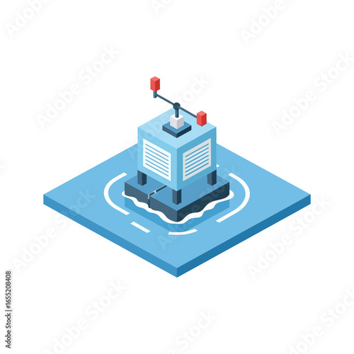 Floating Blue Industrial Platform with Lever Mechanism