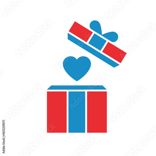 Gift Box with Heart Symbol, Open to Reveal Love