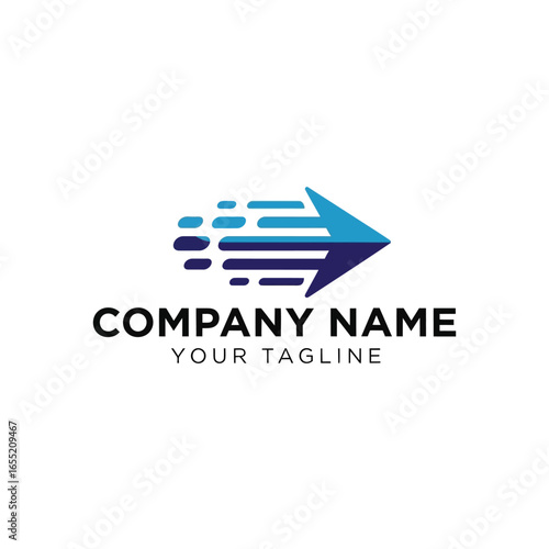 Abstract logo design featuring a blue arrow pointing right with motion lines, suggesting speed and direction.