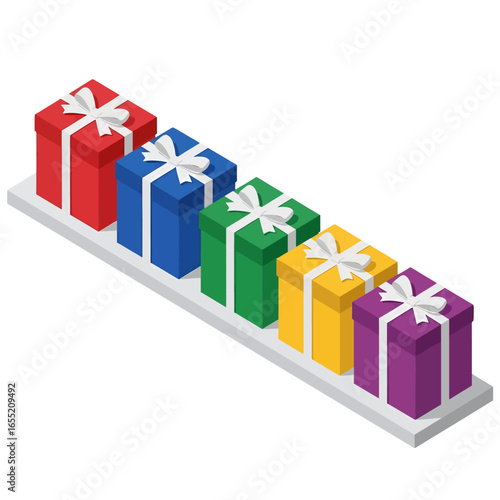 Colorful Gift Boxes Arranged on a Shelf