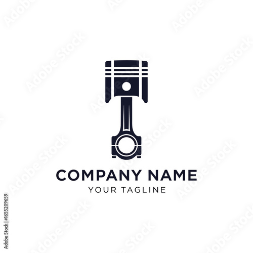 A black and white logo featuring a stylized piston and connecting rod, with placeholder text for a company name and tagline.