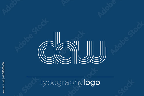 DAW modern geometric typography logo. Modern and stylish composition featuring a monochromatic typography logo illustration designed with intricate lines.