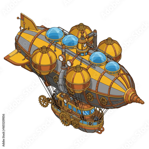Steampunk Airship with Detailed Machinery