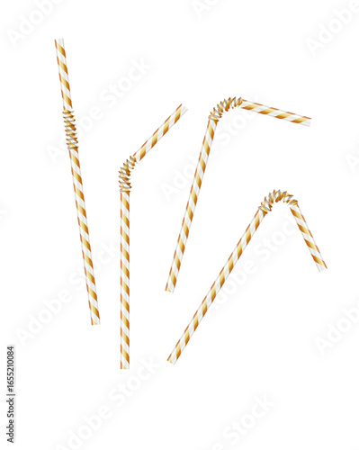 Realistic color drinking straw. Plastic paper bendy pipes for beverages. Flexible bar liquid sucking accessories. Tubes for juice or soda. Vector