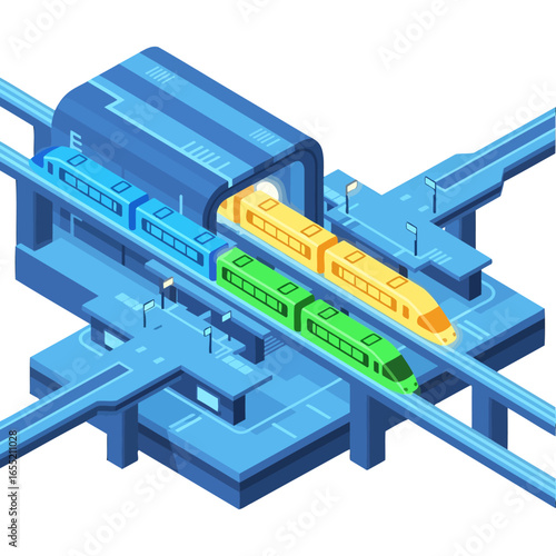 Futuristic Multi-Line Elevated Train Station
