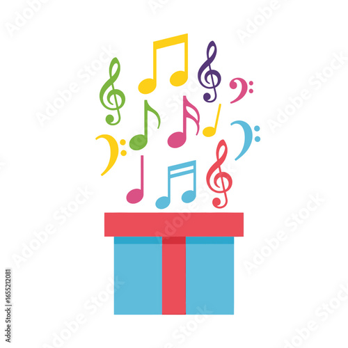 Colorful Musical Notes Floating Above a Gift Box